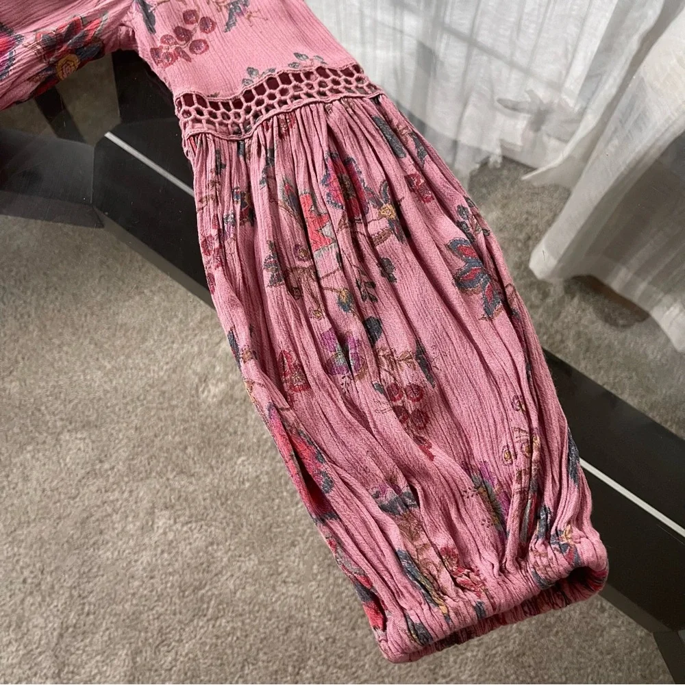 Free People Just the‎ Two of Us Tunic Top Womens XS Pink Floral Boho Hippie